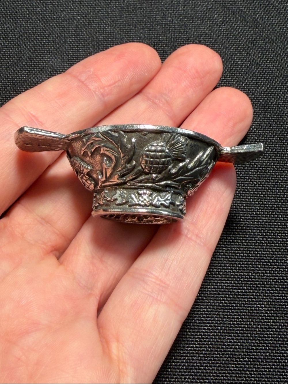 Authentic Wentworth Pewter Scottish Thistle Miniature Quaich Cup Lead-Free